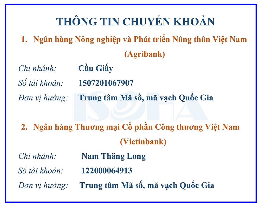 thông tin chuyển khoản đóng phí mã số mã vạch